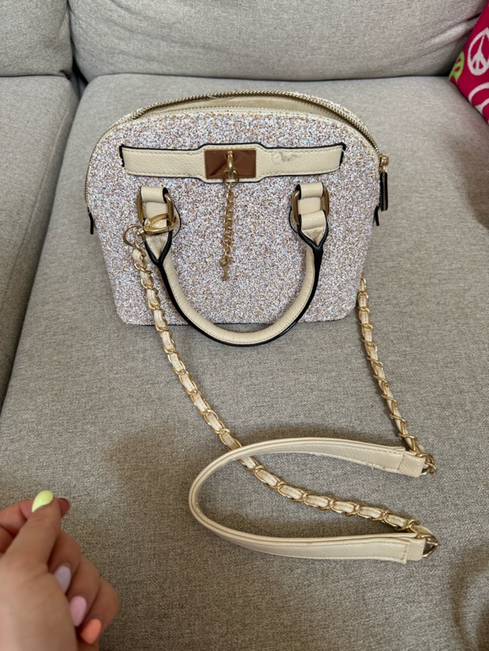 Aldo Sparkle Dome Crossbody in Cream and Gold